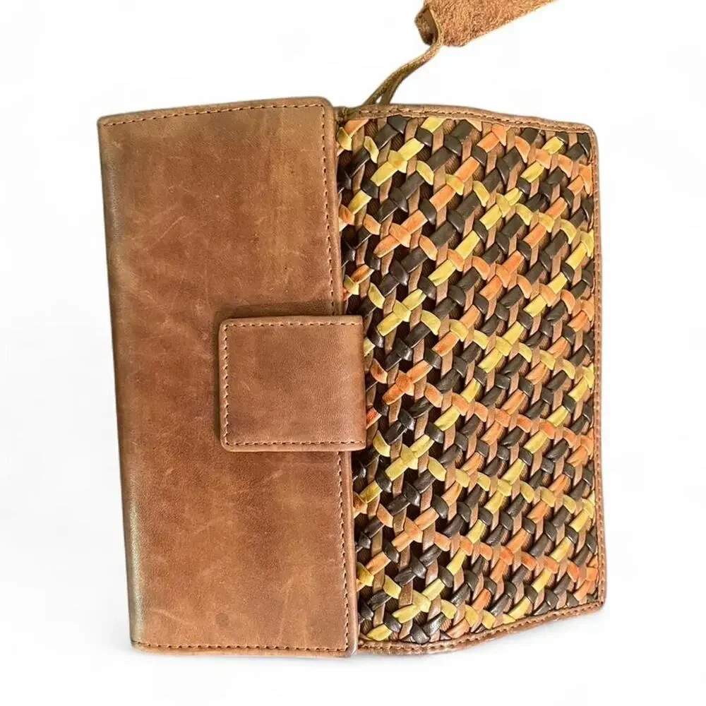 Brown leather wallet with woven